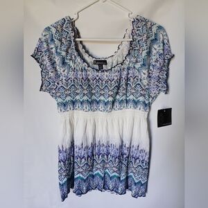 Signature Studio Womens Chevron Print Top Size XL/XG Color Purple/Blue/White